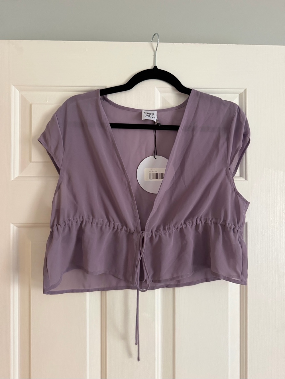 Princess Polly Lavender Tie-Front Sheer Crop Top
